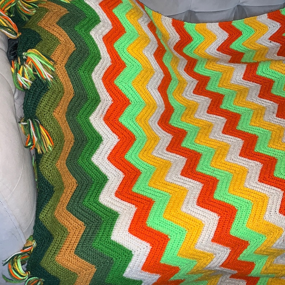 ‘MCM! ’ Crocheted Chevron pattern Afghan. 1970’s!! It’s a Work of Art😊❤️😅✌️